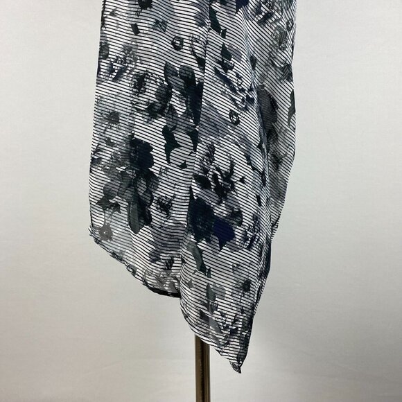 Studio Y Womens L Sheer Floral Striped Hi-Lo Hem Tunic Blouse Top Keyhole Back - Picture 8 of 15